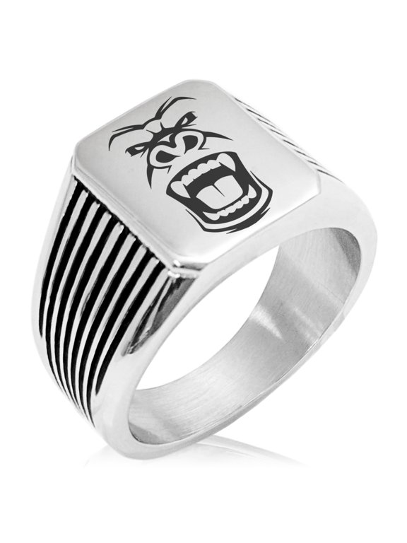 Stainless Steel Formidable Kong Gorilla Needle Stripe Pattern Biker Style Polished Ring