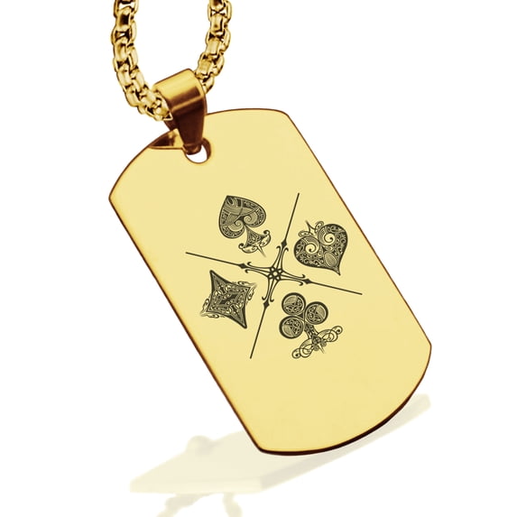 Stainless Steel Four Card Suits Dog Tag Pendant Necklace