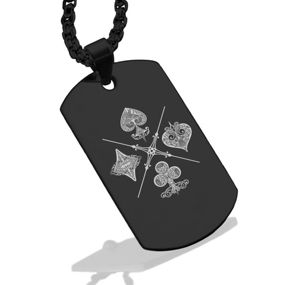 Stainless Steel Four Card Suits Dog Tag Pendant Necklace