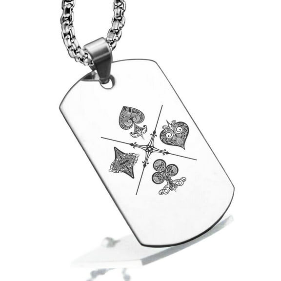 Stainless Steel Four Card Suits Dog Tag Pendant Necklace