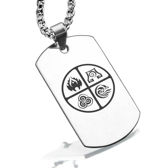 Stainless Steel Four Elements Dog Tag Pendant Necklace