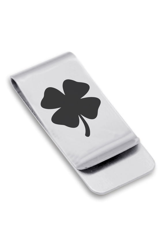 Stainless Steel Four Leaf Clover Good Luck Charm Classic Slim Money Clip Credit Card Holder