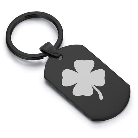 Stainless Steel Four Leaf Clover Good Luck Charm Dog Tag Keychain Circle Ring