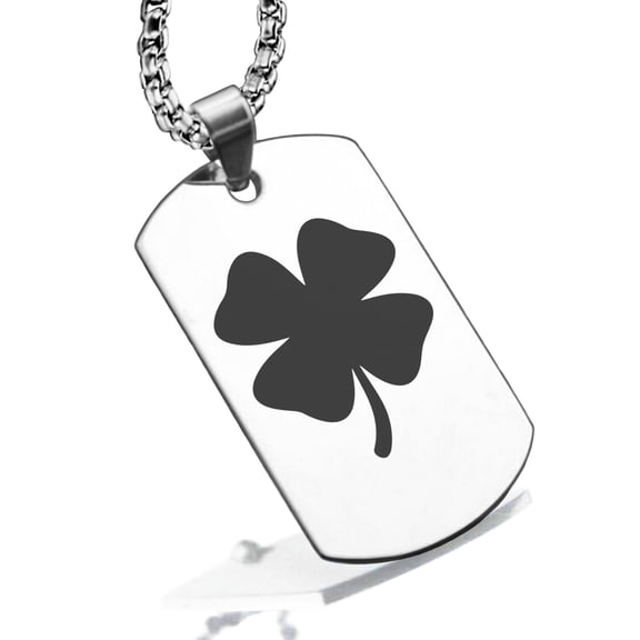 Stainless Steel Four Leaf Clover Good Luck Charm Dog Tag Pendant Necklace
