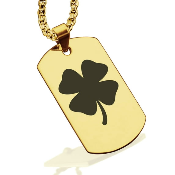 Stainless Steel Four Leaf Clover Good Luck Charm Dog Tag Pendant Necklace