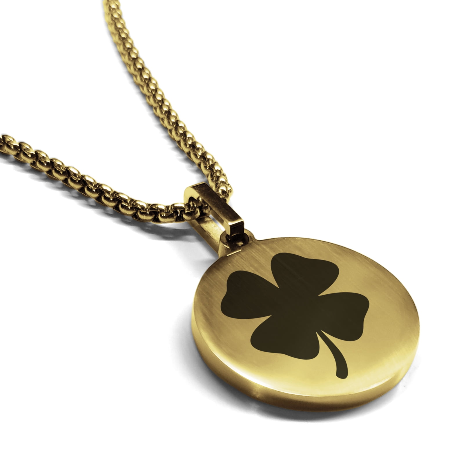4-Leaf Clover Locket Pendant Necklace - Dried Leaves In Glass, Gold/Silver Tone Stainless Steel