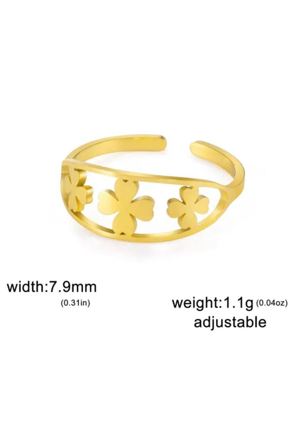 Stainless Steel Four-leaf Clover Open Rings Adjustable Finger Rings Jewelry