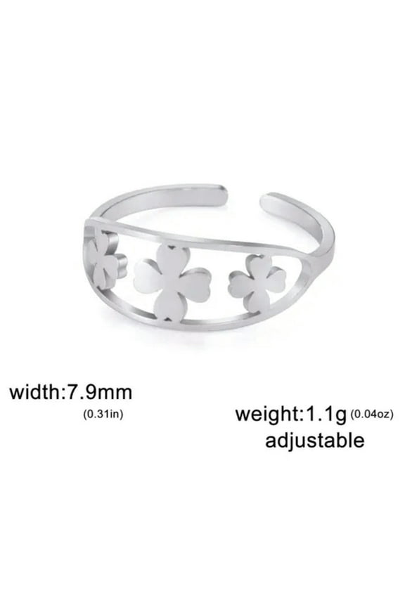 Stainless Steel Four-leaf Open Rings for Women Adjustable Finger Rings Jewelry