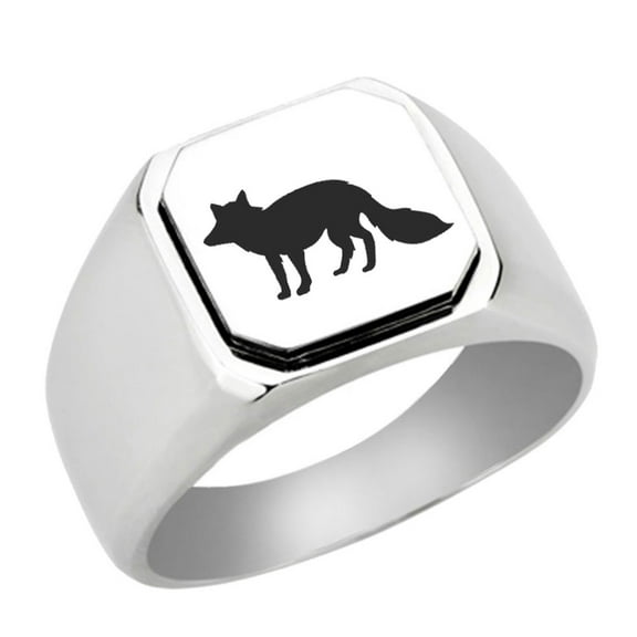 Stainless Steel Fox Engraved Signet Ring