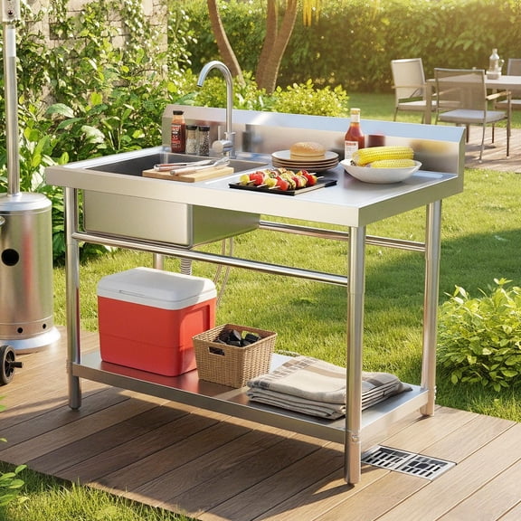 Stainless Steel Free Standing Sink with Cold and Hot Water Pipe and Faucet, 31.523.6236.37 in Utility Sink, Single Bowl Sink Basin for Apartment & Dorm