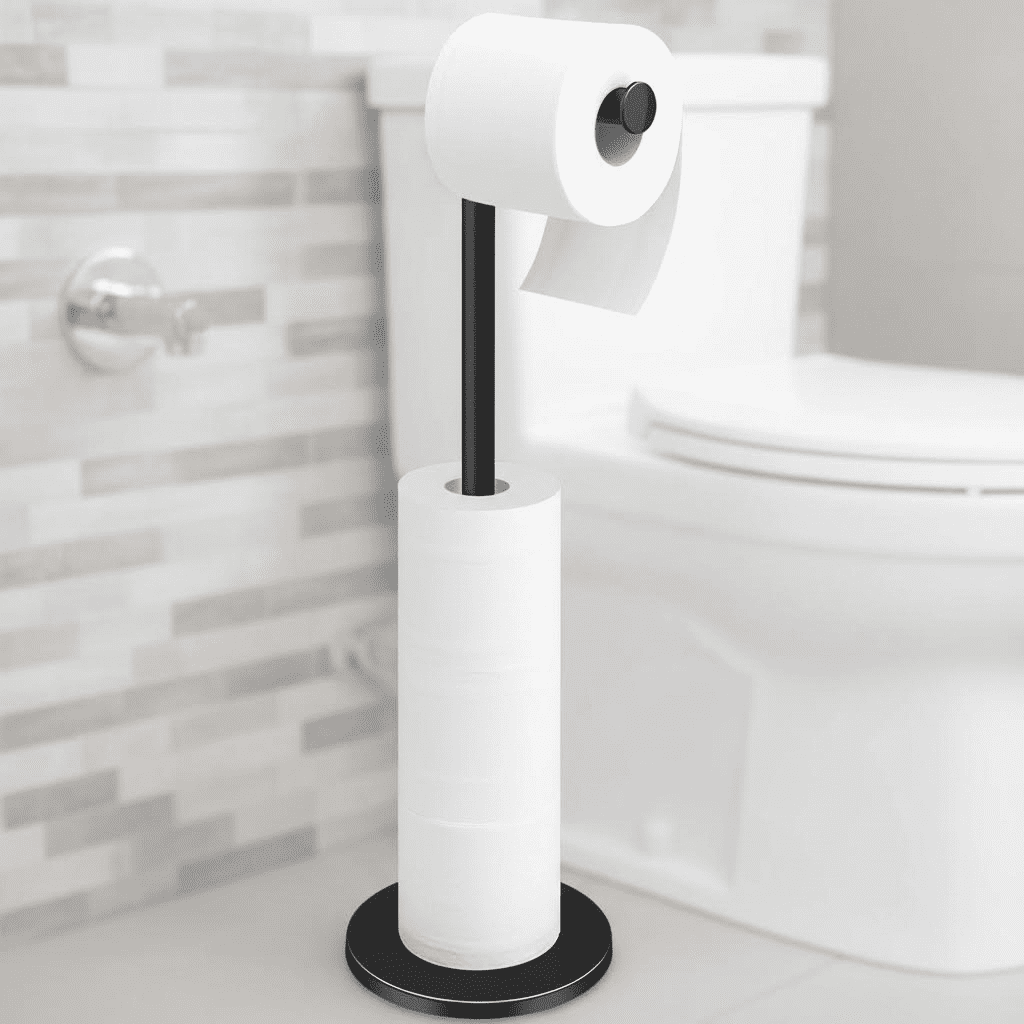 Stainless Steel Free Standing Toilet Paper Holder Stand, Bathroom Storage Organizer Holds 4 Rolls, Modern Matte Black Finish
