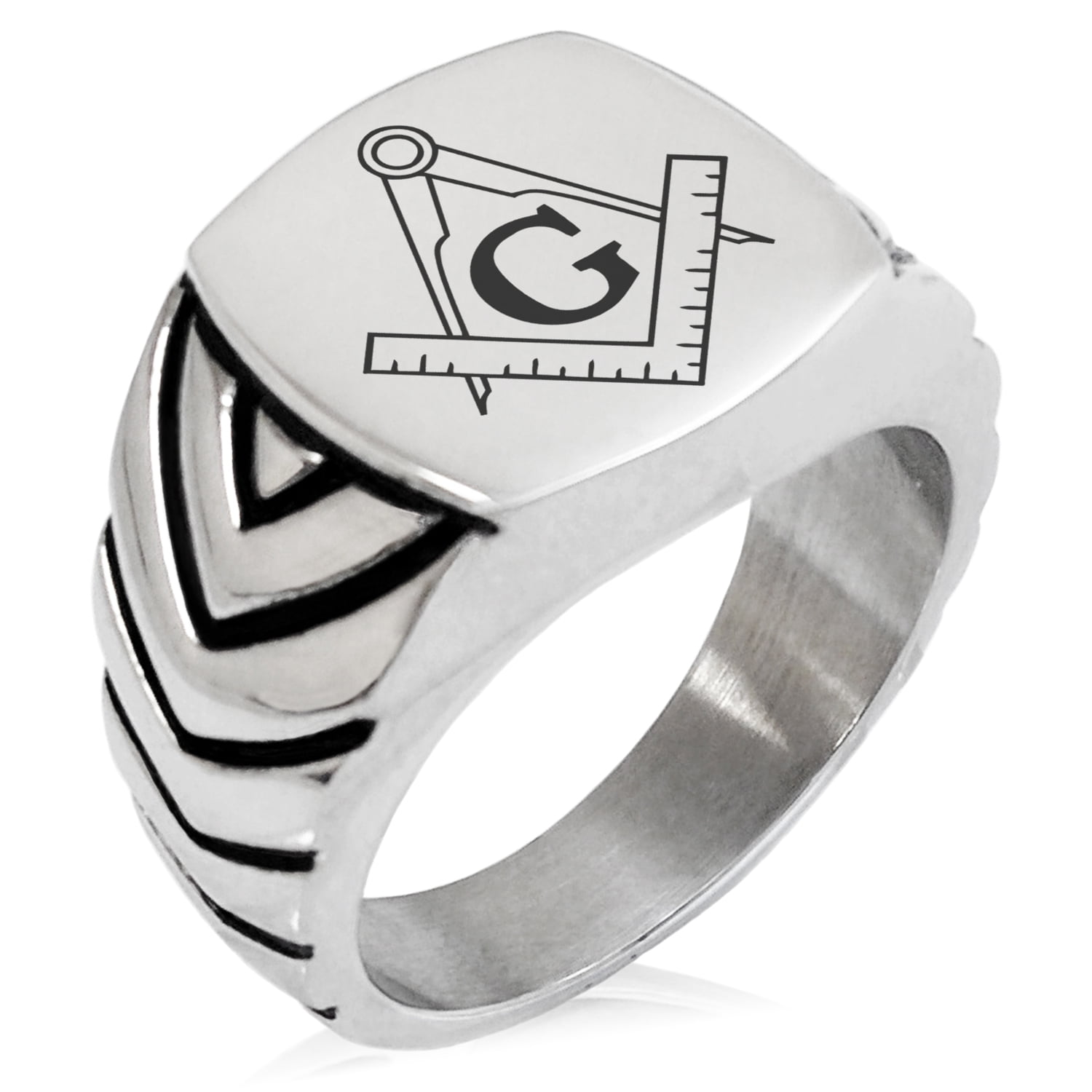 Masonic Ring - Square & Compass Symbol In Silver Finish Stainless Steel