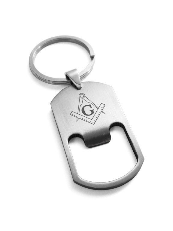 Stainless Steel Freemasons Masonic Compass Engraved Bottle Opener Dog Tag Keychain Keyring
