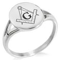 thumbnail image 1 of Stainless Steel Freemasons Masonic Compass Minimalist Oval Top Polished Statement Signet Ring, 1 of 1