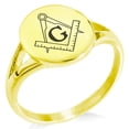 thumbnail image 1 of Tioneer Stainless Steel Freemasons Masonic Compass Minimalist Oval Top Polished Statement Signet Ring, 1 of 1