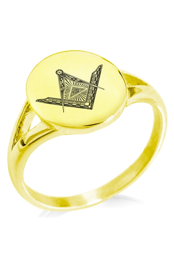 Stainless Steel Freemasons Masonic Eye of Providence Minimalist Oval Top Polished Statement Signet Ring