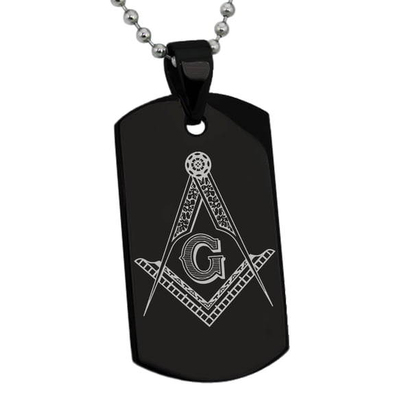 Tioneer Stainless Steel Freemasons Masonic Floral Compass Engraved Dog Tag Pendant Necklace