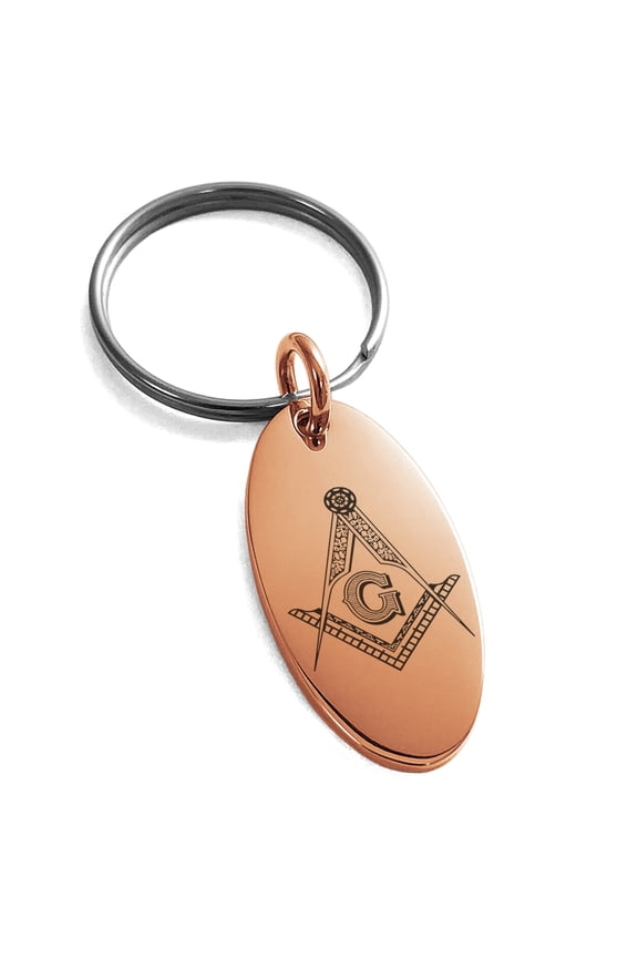Stainless Steel Freemasons Masonic Floral Compass Engraved Small Oval Charm Keychain Keyring