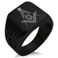 thumbnail image 1 of Stainless Steel Freemasons Masonic Floral Compass Geometric Pattern Biker Style Polished Ring, 1 of 1