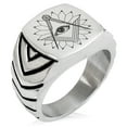 thumbnail image 1 of Stainless Steel Freemasons Masonic Lotus All Seeing Eye Chevron Pattern Biker Style Polished Ring, 1 of 1
