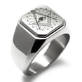 thumbnail image 1 of Tioneer Stainless Steel Freemasons Masonic Lotus All Seeing Eye Engraved Square Flat Top Biker Style Polished Signet Ring, 1 of 1