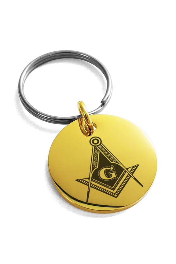 Stainless Steel Freemasons Masonic Royal Compass Engraved Small Medallion Circle Charm Keychain Keyring