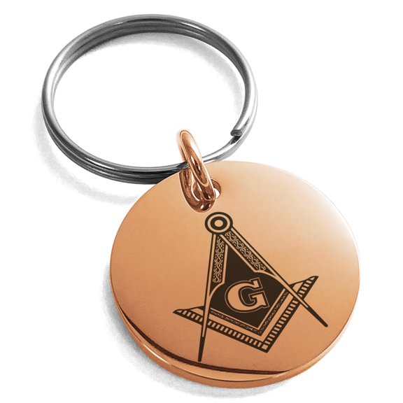 Stainless Steel Freemasons Masonic Royal Compass Engraved Small Medallion Circle Charm Keychain Keyring