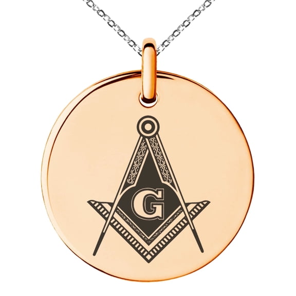 Tioneer Stainless Steel Freemasons Masonic Royal Compass Engraved Small Medallion Circle Charm Pendant Necklace