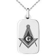 thumbnail image 1 of Stainless Steel Freemasons Masonic Royal Compass Engraved Small Rectangle Dog Tag Charm Pendant Necklace, 1 of 4