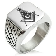 Stainless Steel Freemasons Masonic Royal Compass Geometric Pattern Biker Style Polished Ring
