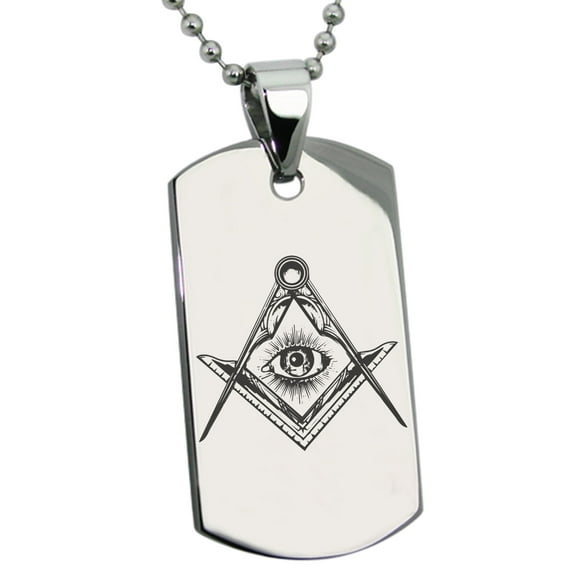 Tioneer Stainless Steel Freemasons Masonic Sacred Society Engraved Dog Tag Pendant Necklace