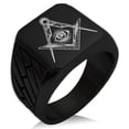 thumbnail image 1 of Tioneer Stainless Steel Freemasons Masonic Sacred Society Geometric Pattern CZ Biker Style Polished Ring, 1 of 1