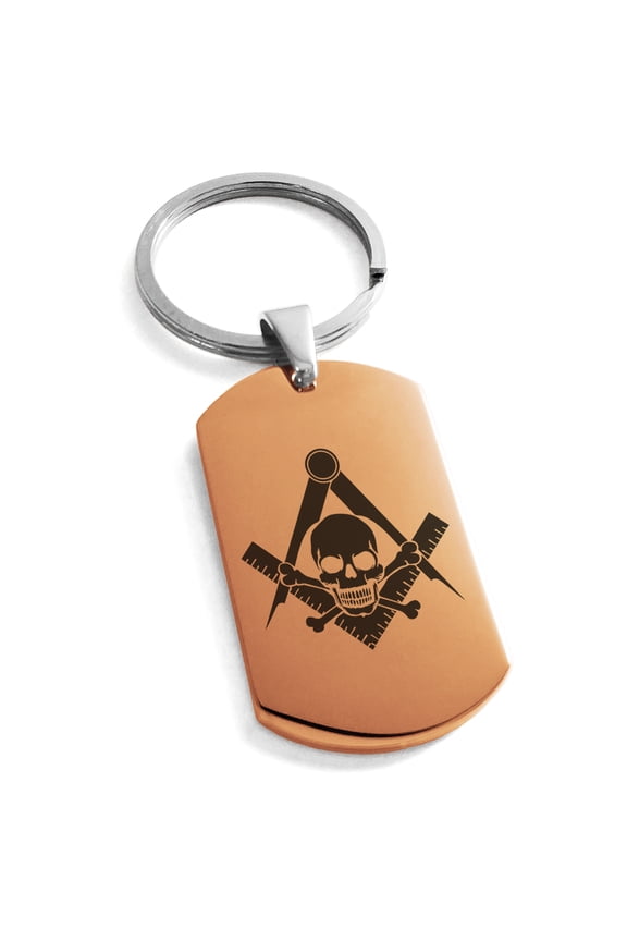 Stainless Steel Freemasons Masonic Skull & Crossbones Engraved Dog Tag Keychain Keyring