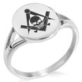 thumbnail image 1 of Stainless Steel Freemasons Masonic Skull & Crossbones Minimalist Oval Top Polished Statement Signet Ring, 1 of 1