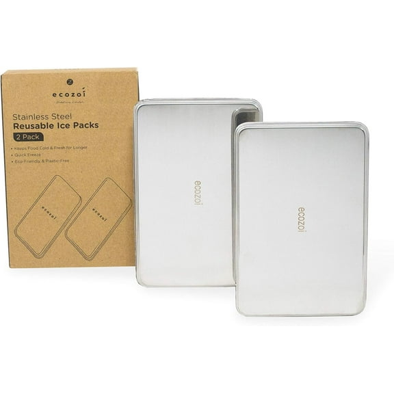 Stainless Steel Freezer PACKS FOR LUNCH Boxes and Lunch Bags, 2 Pack