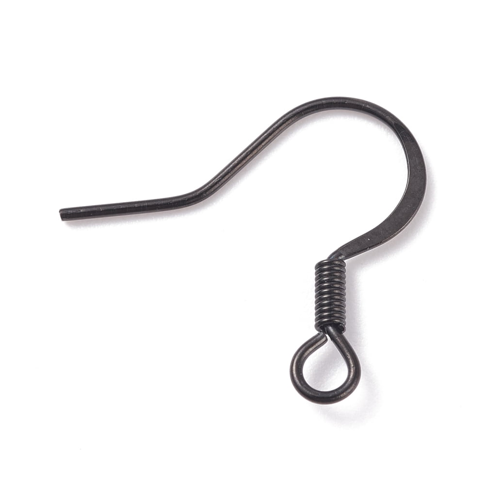 Stainless Steel French Earring Hooks with Horizontal Loop Flat Earring Hooks Electrophoresis Black 16x16x1.5mm Hole: 2mm 22 Gauge Pin: 0.6mm
