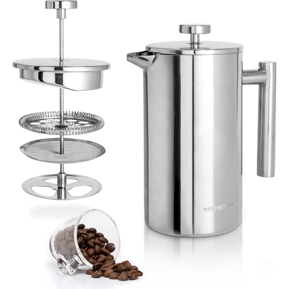 Stainless Steel French Press Coffee Maker 26 Oz 770 ml, Double Wall Insulated French Press Stainless Steel, Easy Clean Tea Brewer, Easy Press Durable Metal Coffee Press