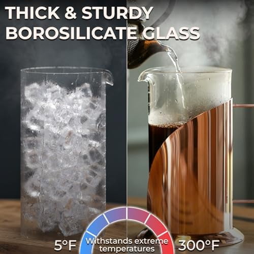 Stainless Steel French Press Coffee Maker 34 oz - Easy to Use Insulated Coffee Press with 4-Level Filtration, Manual Brewer for Tea, Camping & Travel with BPA Free, Durable Clear Glass