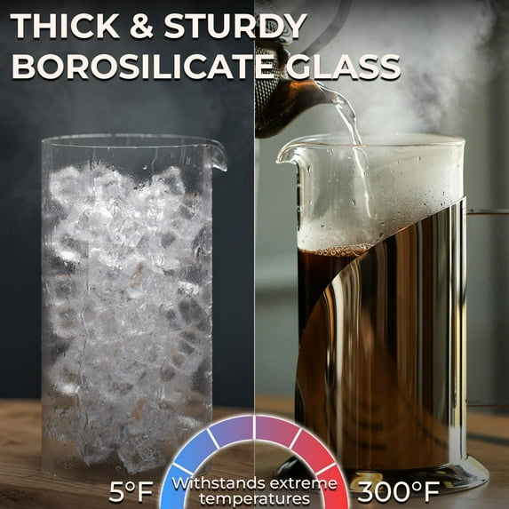 Stainless Steel French Press Coffee Maker - 34oz Insulated with 4-Level Filtration, , Glass, Great for Tea