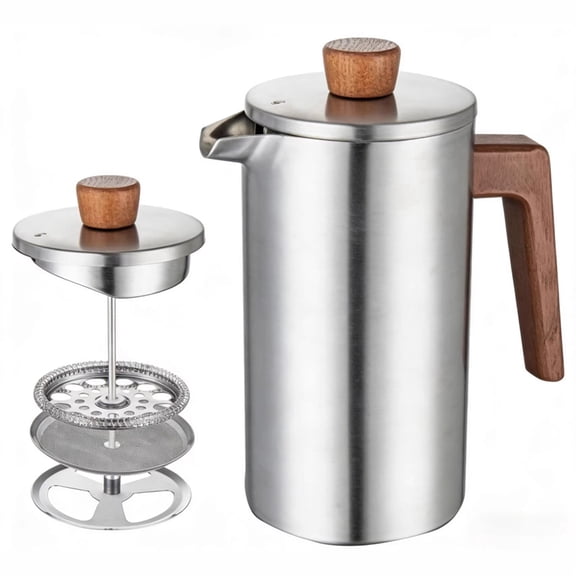 Stainless Steel French Press Coffee Maker with Double Vacuum Insulation Coffee Brewer Tea Coffee Press with Handle