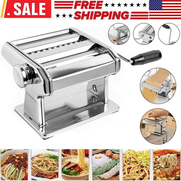 Stainless Steel Fresh Pasta Maker Roller Machine, With Adjustable Thickness Settings,Perfect For Homemade Spaghetti Fettuccini Noodles And Lasagna,Includes Removable Handle And Clamp (Silver)