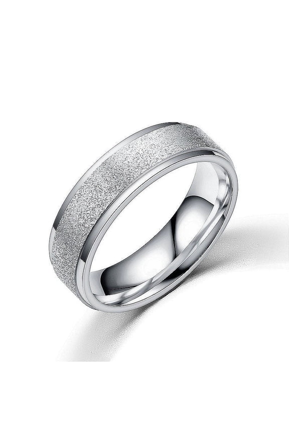 Stainless Steel Frosted Pearl Sand Couple Rings, Korean Style Geometric Rings for Women and Men, Individually Packed