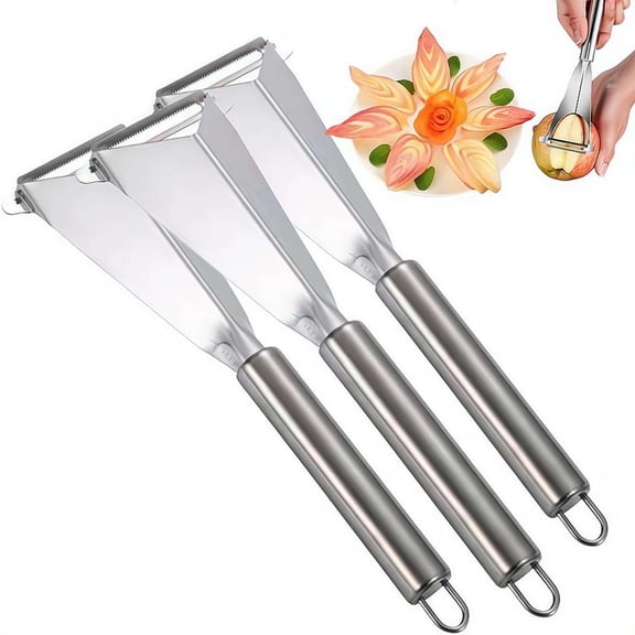 Stainless Steel Fruit Carving Cutters, Multi-Functional Vegetable Peeler for Kitchen, DIY Platter Decoration CarvingTool For Fruit Vegetable Cutting, Triangular Shape Food Carving