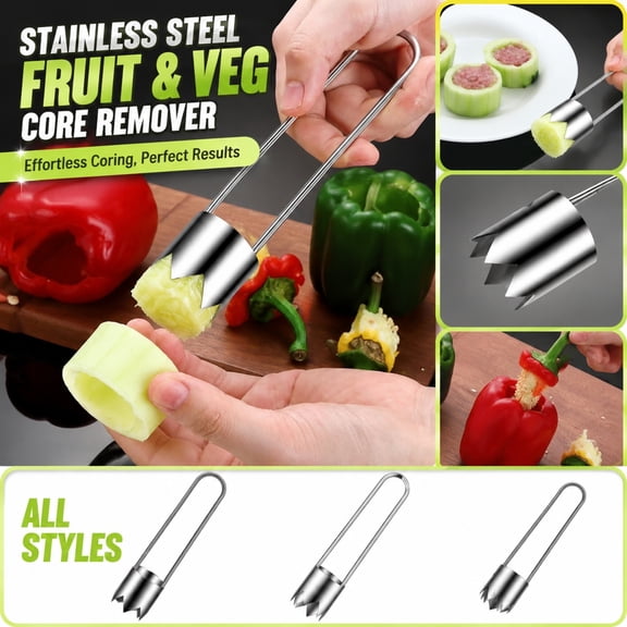 Stainless Steel Fruit Corer and Pitter Tool Portable Core Remover for Apples Pears Chili Bitter Melon and Vegetables Kitchen Fruit Extraction and Seed Pitting Device