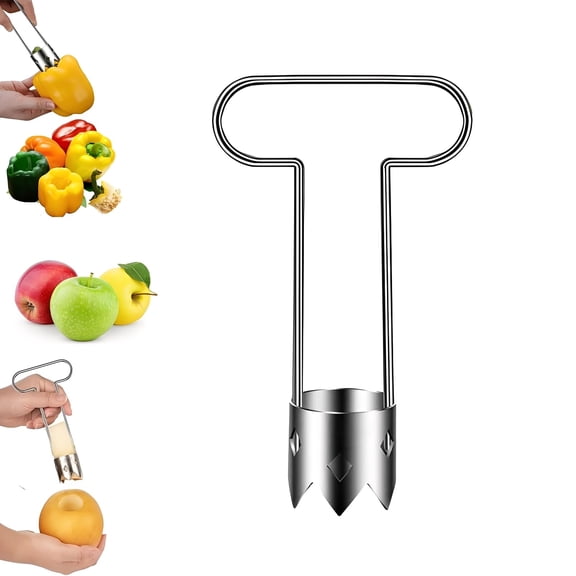 Stainless Steel Fruit Corer Tool 304 Grade T Shaped Vegetable Seed Remover for Red Bell Peppers Jalapenos Apples Kitchen Gadget with Kraft Paper Box Packaging