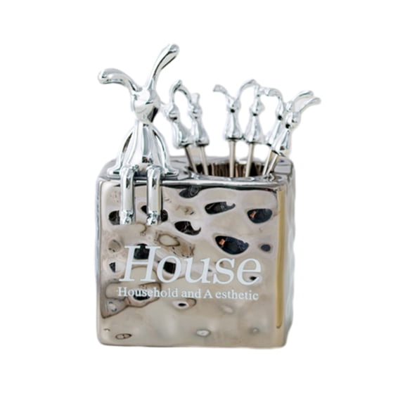 Stainless Steel Fruit Fork Set with Unique Holder Dessert Forks Cake Forks Perfect for Home Dining and Parties