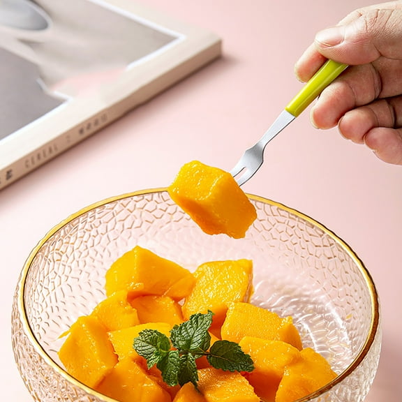 Stainless Steel Fruit Fork | Two Prong Cake Dessert Stick | Mirror Polished Finish | Lightweight Western Salad Utensil | Sleek Colored Handle | 1 Piece | Versatile Dining Tableware