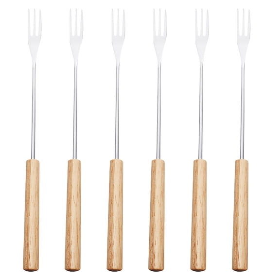 Stainless Steel Fruit Forks & Hot Pot Forks Set Of 6, Wooden Handle, For Home Kitchen, Party, Picnic, Daily Use