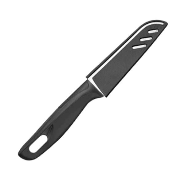 Stainless Steel Fruit Knife with Sheath, Ergonomic Plastic Handle Kitchen Tool, Black