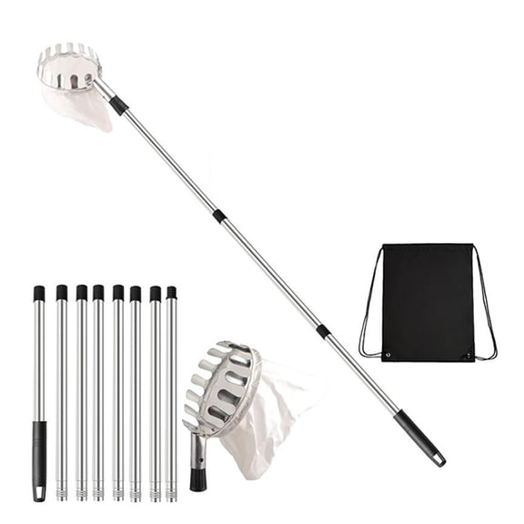 Stainless Steel Fruit Picker Tool Adjustable Handle 3.3-13ft with Metal Basket for Garden Harvesting